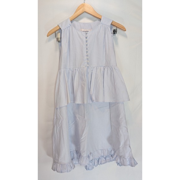 Zara Dresses & Skirts - Zara Trafaluc Light Blue Pinstripe Pearl Button Tiered High Low Ruffle Dress S